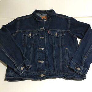 Levi's Womens Small Blue Denim Jacket Trucker Jean Logo Spell Out